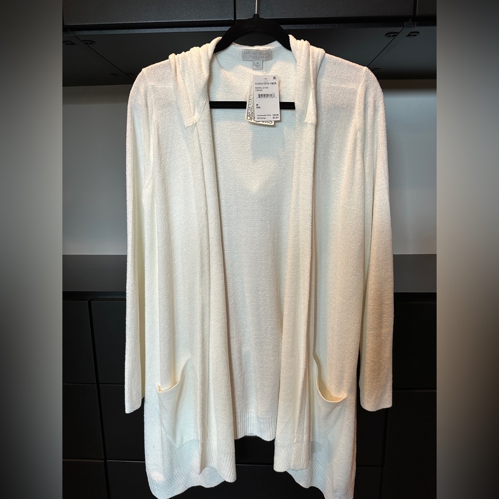 Barefoot Dreams CozyChic Ultra Lite Seashore Cardigan with hood. Med. Cream NWT